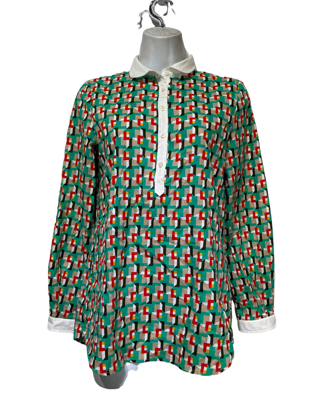 el ganso women’s Size S geometric 3/4 button up collared long sleeve blouse